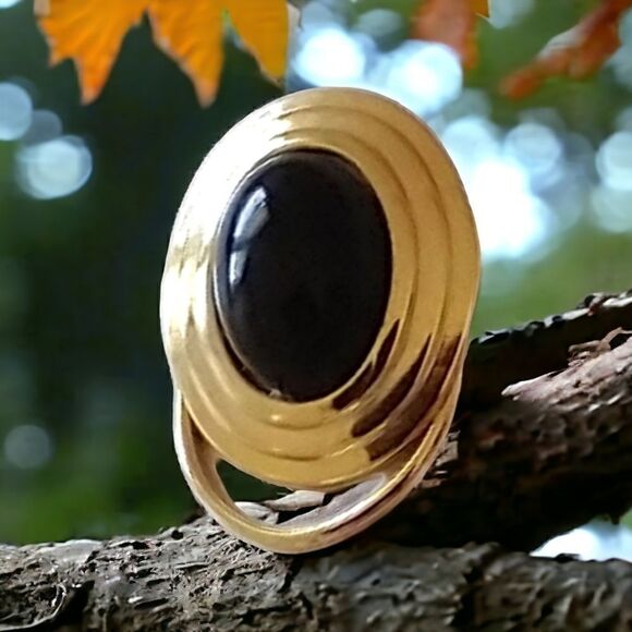 Vintage Scarf Clip Pin Black Acrylic Stone Gold Tone 80s 90s Retro MCM - Picture 14 of 14